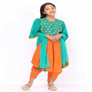 Teal Printed and Embroidered Linen Shalwar Kameez
